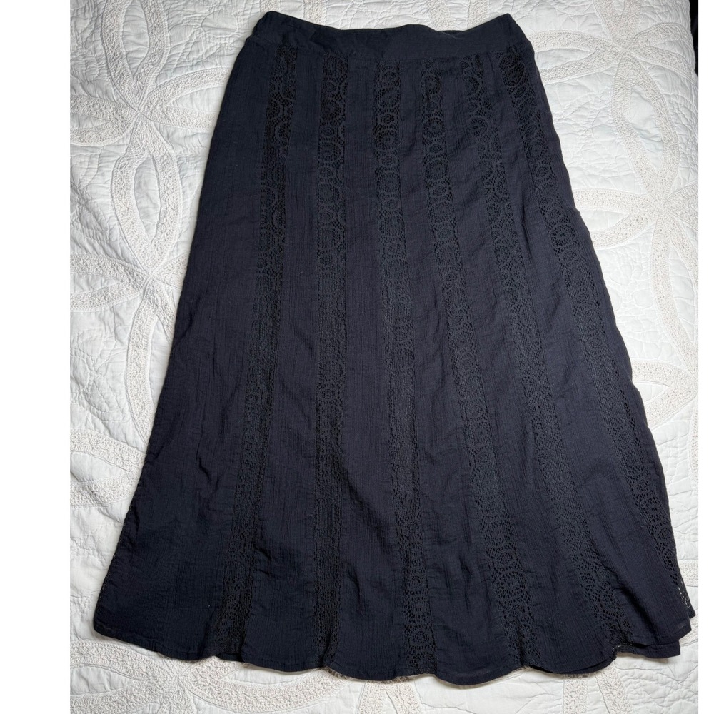 St. John's Bay Skirt Whimsigoth Black Crochet Lace Cotton Gauze Festival Medium